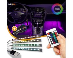 Lucion® Auto led verlichting met auto lader| 12V/5V | Auto interieur verlichting | sfeerverlichting auto | vrachtwagen accesoires | Led strip USB | Auto verlichting | Led strip auto | 12V/5V met afstandsbediening