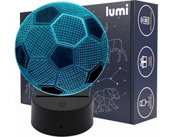 Lumi 3D Lamp - 16 kleuren - Voetbal - Bal - LED Illusie - Bureaulamp - Nachtlampje - Sfeerlamp - Dimbaar - USB of Batterijen - Afstandsbediening - Cadeau voor jongens - Kinderen