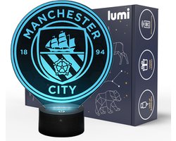 Lumi 3D Nachtlamp - 16 kleuren - Manchester City - Voetbal - LED Illusie - Bureaulamp - Sfeerlamp - Dimbaar - USB of Batterijen - Afstandsbediening - Cadeau