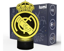 Lumi 3D Nachtlamp - 16 kleuren - Real Madrid - Voetbal - LED Illusie - Bureaulamp - Sfeerlamp - Dimbaar - USB of Batterijen - Afstandsbediening - Cadeau