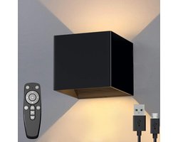 Luminize Oplaadbare wandlamp met Afstandsbediening - Dimbaar - Nachtlampje - Draadloos - Wandlamp Op batterijen accu - Zwart