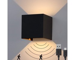 Luminize Oplaadbare wandlamp op accu draadloos - met bewegingssensor - aluminium - 2700K - met batterijen indicator - trapverlichting