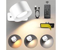 Luminize Oplaadbare wandlamp op batterijen draadloos - Met afstandsbediening - Dimbaar - Wandlamp op accu - Nachtlampje - Kastverlichting - USB oplaadbaar- wit