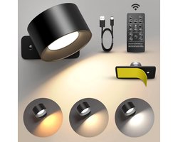 Luminize Oplaadbare wandlamp op batterijen draadloos - Met afstandsbediening - Dimbaar - Wandlamp op accu - Nachtlampje - USB oplaadbaar - zwart