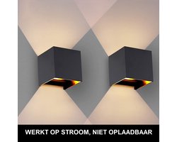 Luminize Wandlamp Zwart 2 stuks - Geschikt voor binnen en buiten - Buitenlamp - 12w - 2700K - Netstroom - Zwart - 10x10cm - NIET OPLAADBAAR