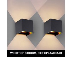 Luminize Wandlamp Zwart - DIMBAAR - 2 stuks - Geschikt voor binnen en buiten - 2700K - Netstroom - 10x10x10 cm - 12w