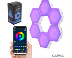 Luumuu® Hexagon Led Panelen – Wandlamp Binnen Met Snoer– Gaming Accesoires – Sfeerlicht Woonkamer – 16 Miljoen Kleuren App