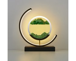 Luxus Bewegende Zandkunst Tafellamp - Groen - H27 x Ø27 - Decoratieve tafellamp - Met Slaapstand - Zandloper - Zandkunst In Glas - Bureaulamp - LED - Dimbaar - Tafellamp slaapkamer