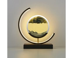 Luxus Bewegende Zandkunst Tafellamp - Zwart - H27 x Ø27 - Decoratieve tafellamp - Met Slaapstand - Zandloper - Zandkunst In Glas - Bureaulamp - LED - Dimbaar - Tafellamp slaapkamer