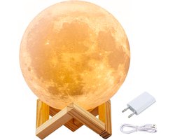 Maanlamp – Maan Lamp – Nachtlamp – 14CM – LED lamp – 3D Maan – 15 kleuren – Draadloos – Moon lamp – USB oplader