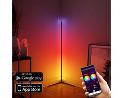 Moderne LED Vloerlamp RGB - App en afstandsbediening - Sfeerverlichting - Hoeklamp - Staanlamp - Led Verlichting Strip - Dimbaar - Voor Woonkamer - Zwart