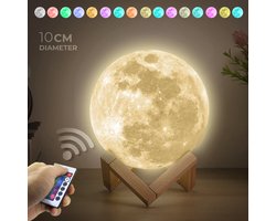 Nuvance - Maanlamp 3D Tafellamp - 10 cm - met Afstandsbediening - 16 Dimbare RGB Kleuren - Maan Lamp - Moon Lamp - Maan Lampje Babykamer - Nachtlampje Kinderen voor Slaapkamer