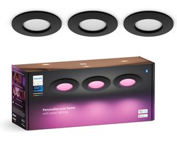 Philips Hue inbouwspot dun - wit en gekleurd licht - 3 lampen - Ø90mm - zwart