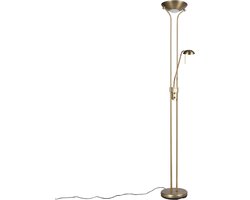 QAZQA diva - Moderne Dimbare LED Staande Uplighter | Vloerlamp | Staande Lamp met Dimmer met leeslamp - 1 lichts - H 1800 mm - Brons - Woonkamer | Slaapkamer | Keuken