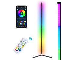 Shutterlight® Smart LED Staande Lamp - Slimme LED Vloerlamp Woonkamer Zwart 120 cm - Moderne Vloerlamp Dimbaar RGBWW - Smart Home App of Afstandsbediening - Gaming Lamp