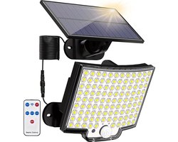 Solar Buitenlamp met bewegingssensor, 106 LED solar wandlamp met bewegingsmelder, IP65 waterdicht, 120° lichthoek, solar wandlamp voor tuin met 5m kabel