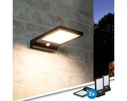 Solar wandlamp buiten 'Slim' - Voordeelset 3 stuks - Schijnwerper met bewegingssensor - Buitenlamp met sensor - Tuinverlichting op zonne-energie geschikt voor schutting - Zwart