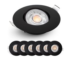 Spotjes Zwart Dimbaar 6 stuks – Ultralage Inbouwdiepte - 480 Lumen – 2700K Warm Wit - 4.9W - 50° Kantelbaar - Emos Exclusive Inbouwspots Led