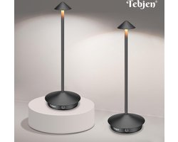 TEBJEN Tafellamp – Oplaadbaar Tafellamp - Smart LED Lighting – Tafellamp Slaapkamer - TouchControl – USB-C Oplaadbaar - Nachtlamp – Leeslampje – Bureaulamp - Voor Binnen & Buiten - Luxe Draadloos Design - Zwart