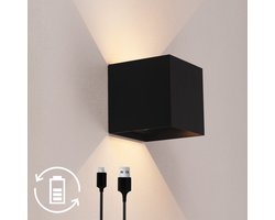 Ledvion - Oplaadbare USB Wandlamp Incl. Bewegingssensor, 3000K, 120 Lumen, IP44, Zwart, 4400mAh Accu, Draadloze Installatie