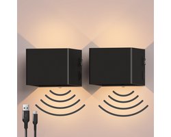 Wandlamp Oplaadbaar 2 pack - 7800 mAh - 10W - Bewegingssensor - Binnenlamp - Accu/USB/Batterij - Met magneetstrip - Zwart - Vivid Green