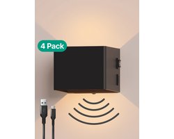 Wandlamp Oplaadbaar 4 pack - 7800 mAh - 10W - Bewegingssensor - Binnenlamp - Accu/USB/Batterij - Met magneetstrip - Zwart - Vivid Green