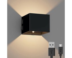 Wandlamp Oplaadbaar -Oplaadbare wandlamp op accu draadloos - met bewegingssensor - 2700K - met batterijen indicator - trapverlichting - 6W - Met sensor