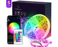 YURDA | LED Strip 5 Meter | Bediening via App & Afstandsbediening | 16 Miljoen Kleuren | Verlichting