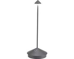 Zafferano Pina Tafellamp - Oplaadbare Buitenlamp Antraciet - Spatwaterdicht (IP54) - Bureaulamp Snoerloos - Dimbare LED Lamp - Draadloos Oplaadstation - Terraslamp - USB Oplaadbaar - 29 cm