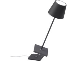 Zafferano Poldina Pro Tafellamp - Oplaadbare Buitenlamp Antraciet - IP65 Spatwaterdicht - Bureaulamp Snoerloos - Dimbare LED Lamp - Tuinlamp met Draadloos Oplaadstation - 38 cm x Ø 11cm