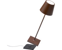 Zafferano Poldina Pro Tafellamp - Oplaadbare Buitenlamp Roest Bruin - IP65 Spatwaterdicht - Bureaulamp Snoerloos - Dimbare LED Lamp - Tuinlamp met Draadloos Oplaadstation - 38 cm x Ø 11cm