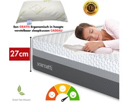 Comfort Matras 140x200 cm 27cm - extra dik - 140x200 cm - Bamboe Matras Koudschuim / Traagschuim - 2in1 - CoolGel - 7 zone - Groene Thee - Nasa