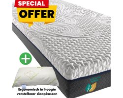 Comfort Matras 90x200 cm - 10 jaar garantie! - 18 cm matrassen Bamboe Nasa 2in1 - Koudschuim / Traagschuim - CoolGel - 7 zone + 1 Kussen - logeermatrassen