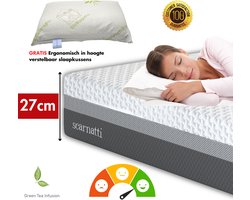 Comfort Matras 90x200 cm 27cm - extra dik - 90 x 200 cm - Bamboe Matrassen Koudschuim / Traagschuim - 2in1 - CoolGel - 7 zone - Groene Thee - logeermatrassen