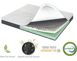 Cool Gel Matras - Memory Foam - 18 cm - Matrassen 160 x 200 cm - Koudschuim / Traagschuim 2-in-1 - Groene thee extract - Bamboe tijk