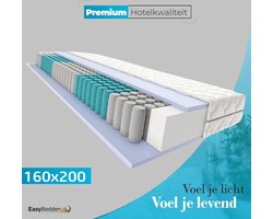 Easy Bedden - Pocketvering matras 160x200 met 7 zones - 20 cm dik - Ergonomisch - Gemiddeld - Matras tweepersoons - Ademende Matras - Koudschuim matras geveerd