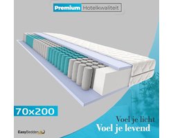 Easy Bedden - Pocketvering matras 70x200 met 7 zones - 20 cm dik - Ergonomisch - Gemiddeld - Matras eenpersoons - Ademende Matras - Koudschuim matras geveerd