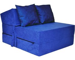 Luxe logeermatras - blauw - camping matras - reismatras - opvouwbaar matras - 200 x 70 x 15 - met licht blauwe kussens