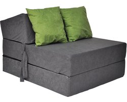 Luxe logeermatras - grijs - opvouwbaar matras - 200 x 70 x 15 - met groene kussens