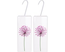 2x Witte radiator waterverdampers/luchtbevochtigers botanische bloemen print allium / sierui 21 cm - Waterverdampers voor de verwarming