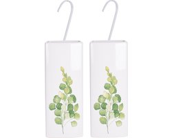 2x Witte radiator waterverdampers/luchtbevochtigers botanische planten print eucalyptus blad 21 cm - Waterverdampers voor de verwarming