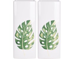 2x Witte radiator waterverdampers/luchtbevochtigers botanische planten print monstera blad 21 cm - Waterverdampers voor de verwarming - Luchtvochtigheid verhogen