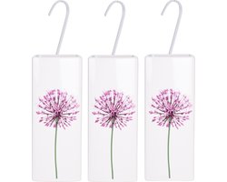 3x Witte radiator waterverdampers/luchtbevochtigers botanische bloemen print allium / sierui 21 cm - Waterverdampers voor de verwarming