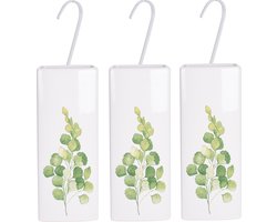 3x Witte radiator waterverdampers/luchtbevochtigers botanische planten print eucalyptus blad 21 cm - Waterverdampers voor de verwarming