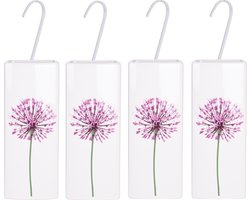 4x Witte radiator waterverdampers/luchtbevochtigers botanische bloemen print allium / sierui 21 cm - Waterverdampers voor de verwarming