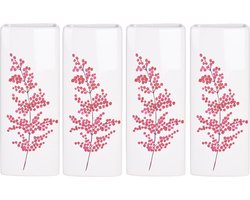 4x Witte radiator waterverdampers/luchtbevochtigers botanische bloemen print bessentak 21 cm - Waterverdampers voor de verwarming