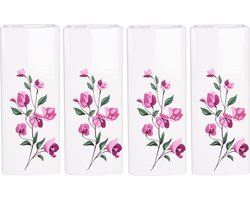 4x Witte radiator waterverdampers/luchtbevochtigers botanische bloemen print bloesemtak 21 cm - Waterverdampers voor de verwarming