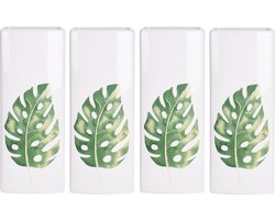 4x Witte radiator waterverdampers/luchtbevochtigers botanische planten print monstera blad 21 cm - Waterverdampers voor de verwarming