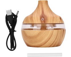 Aromadiffuser 300 ml led etherische oliën elektrische USB-luchtbevochtiger - slaapkamer woonkamer kantoor spa lichte houtnerf - ontspanning en sfeer