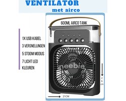 Neebie Krachtige Tafel Ventilator met Luchtkoeler USB 7 LED Lichten